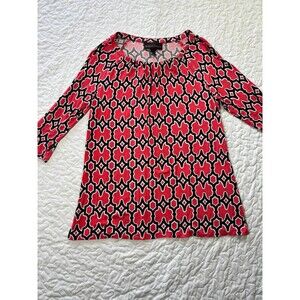 Dana Buchman Red/Black Pattern Long Sleeve Flowy Blouse size small